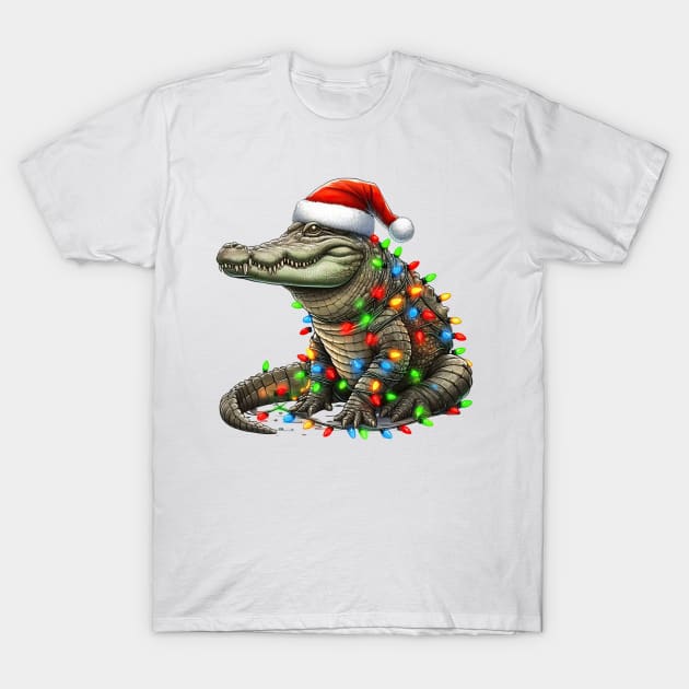 Alligator Wrapped In Christmas Lights T-Shirt by Chromatic Fusion Studio